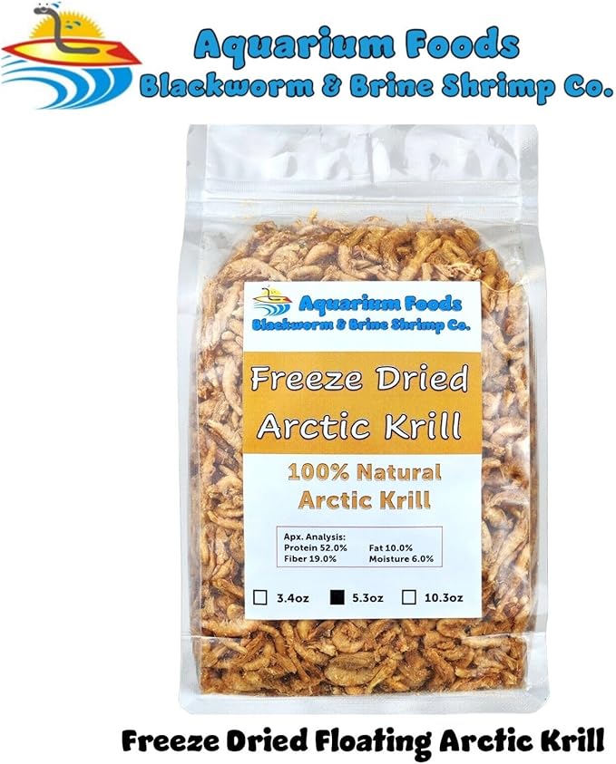 Arctic Krill, Freeze Dried Krill for Tropical Fish, Marine Fish, Cichlids, Catfish, Pond Fish, Aquatic Turtles, Land Turtles, Hamsters, Rodents, Reptiles…5.3oz Clear Bag