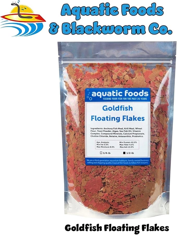 Goldfish Flakes, 42% Protein Color Enhancing and Spirulina Flakes for Aquarium & Pond Goldfish, Koi and All Pond Fish...WL…1/2-lb Foil Pouch Bag