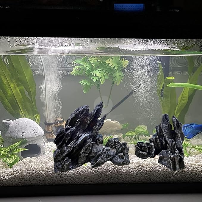 AnRui Aquarium Mountain Artificial Jagged View Stone Decorations Resin Betta Cichlids Hideaway Rock Aquascaping Hiding Cave Hermit Crab Hideout Ornaments (Small)