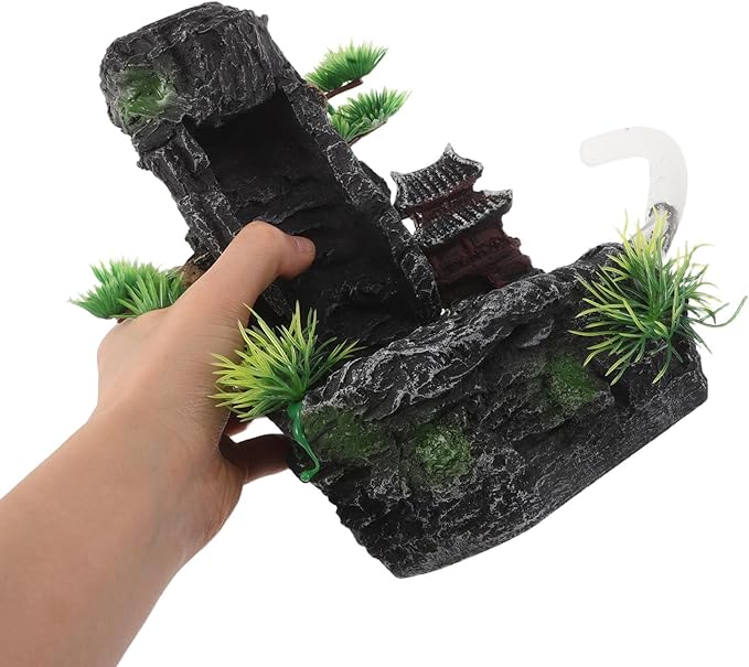 Milisten Small Resin Aquarium Rock Mountain Waterfall Ornament with Flowing Sand Effect, Fish Tank Decoration for Oxygenation and Hiding, Eco-Friendly Landscape Ornament for Freshwater
