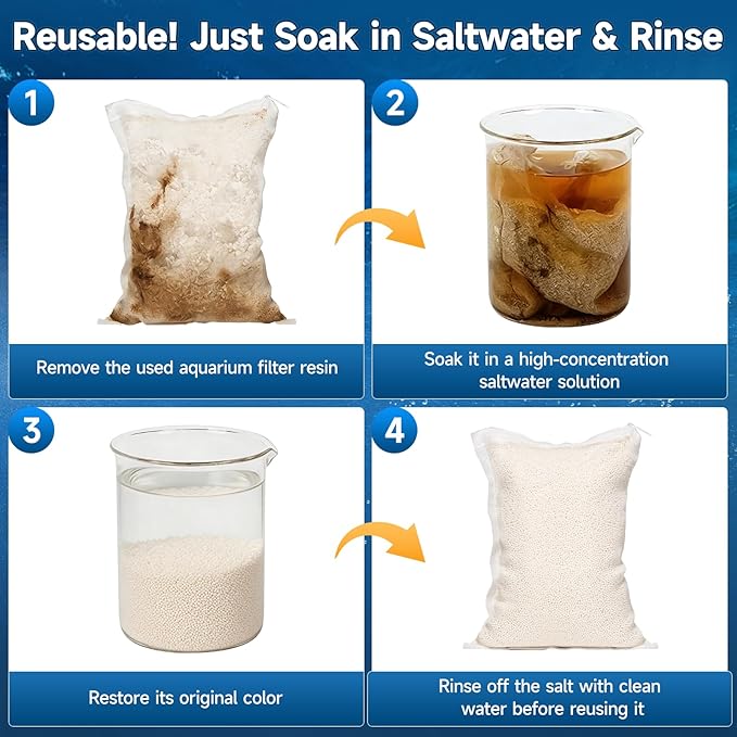 Aquarium Filter Resin 500g - Removes Tannins & Odor, Helps Control Ammonia & Nitrates, Crystal Clear Water for Freshwater/Saltwater Fish Tank, Turtle Pond (with Mesh Bag)