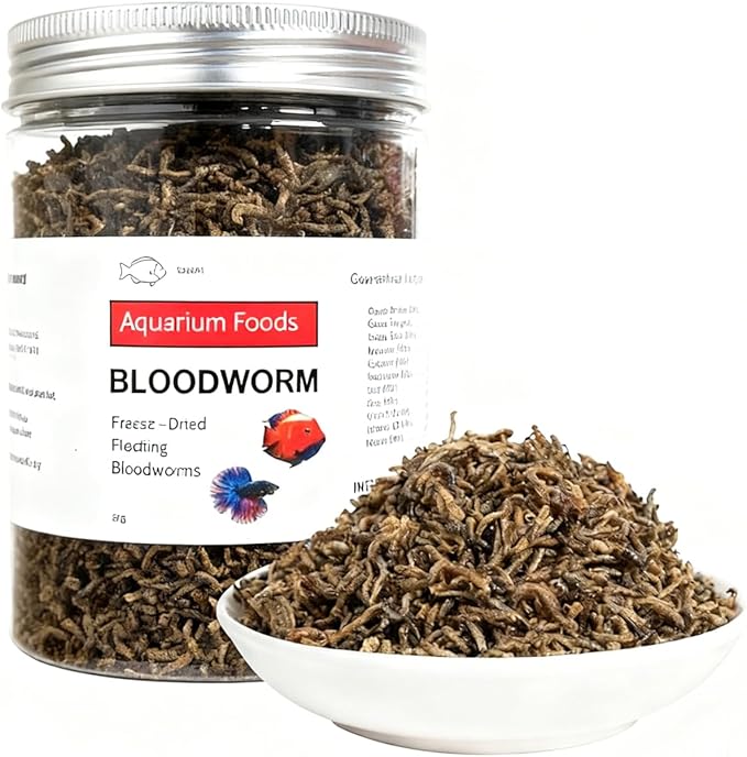 YZHZOM Freeze Dried Blood Worms, Bloodworms for All Tropical Fish Bettas Goldfish Discus Guppy Cichlids Tadpole (2oz)
