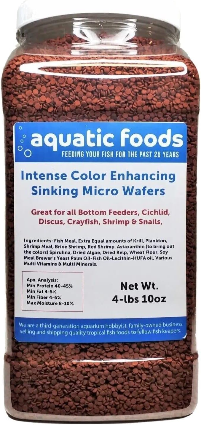 3.5mm - 1/8" Color Enhancing Sinking Micro Wafers for Bottom Fish, Shrimp, Crabs, Crayfish, All Tropical Fish…4-lb & 10oz lg Jar