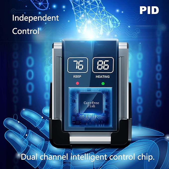 Carefree Fish Aquarium 300W 2IN1 PTC Ceramic Heater PID Control Digital Dual Independent Chip Control The Safest Most Accurate and Fastest Heater for Freshwater and Saltwater Tank (No Cooking Fish)