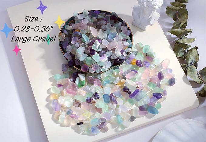 Fluorite Aquarium Gravel Fish Tank Gravel Rocks Polished Tumbled Stones Chips Stone Crushed Healing Crystal Quartz Gemstone Bulk for Vase Filler Pea Gravel Substrate Beta Fish Tank Decor 0.55lbs