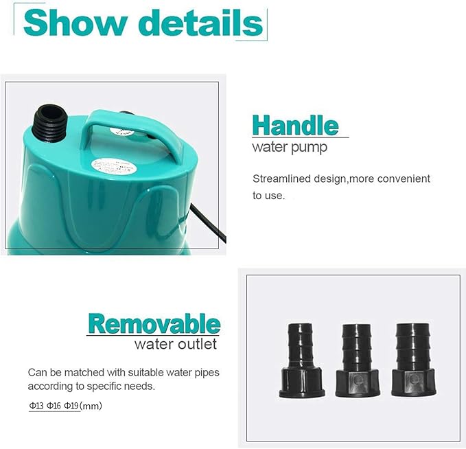 Upettools Submersible Water Pump, Ultra Silence Circulation Multifunctional Water Pump with Handle For Pond, Aquarium, Hydroponics, Fish Tank Fountain with 4.6ft (1.4M) Power Cord(220GPH,25W) Green