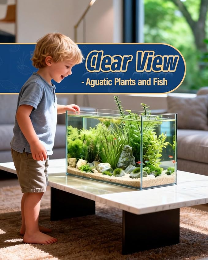 5 Gallon Ultra Clear Glass Fish Tank, Easy to Maintain Small Aquarium for Betta, Goldfish, Shrimp, Snails and Aquatic Plants