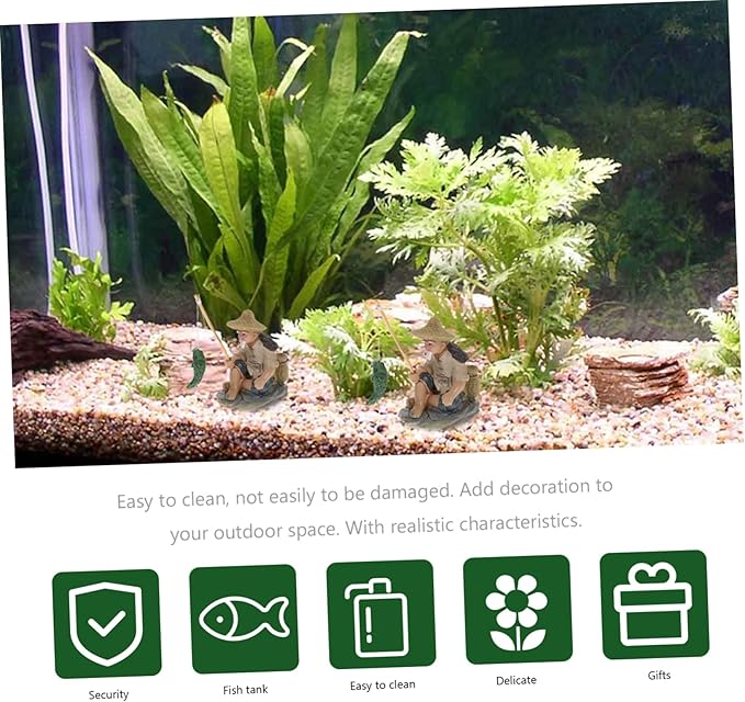 MAGICLULU 2Pcs Fisherman Ornaments for Fish Tanks Garden Decor Realistic Adornments for Aquariums Sand Table Decorations Safe for Fresh Saltwater