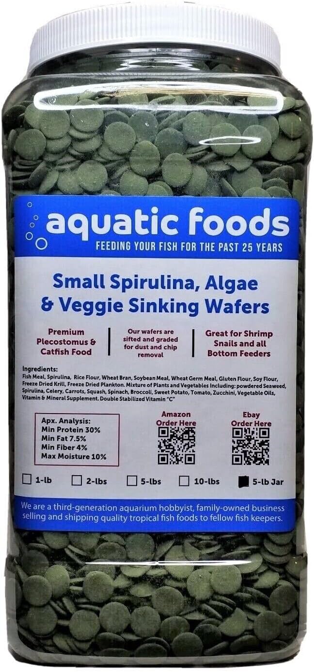 Sinking 12mm - 1/2" Spirulina Algae Wafers, Ideal for All Bottom Fish, Plecos, Shrimp, Snails, Crayfish, All Herbivorous and Omnivorous Tropical Fish...5-lb Jar