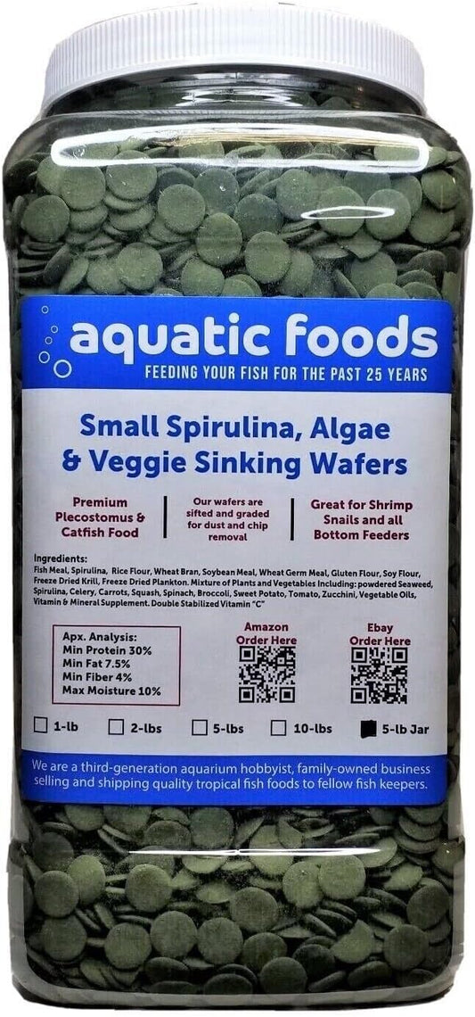 Sinking 12mm - 1/2" Spirulina Algae Wafers, Ideal for All Bottom Fish, Plecos, Shrimp, Snails, Crayfish, All Herbivorous and Omnivorous Tropical Fish...5-lb Jar