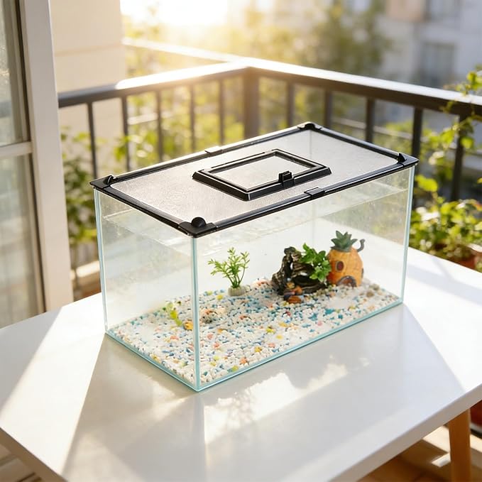 1 Set Magnetic Aquarium Lid with Feeding Window - Anti-Jumping Fish Tank Hood Top Cover - 19.7x15.8in Aquarium Screen Mesh Netting Preventing Fish Escapes