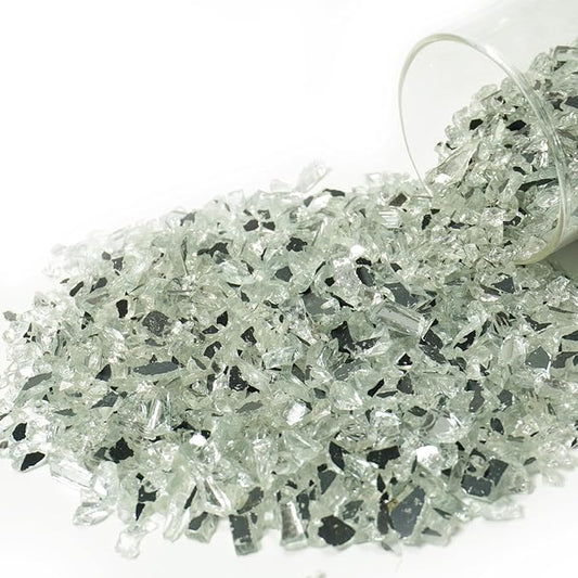 1 Lb Mirror Gray,Small Crushed Sea Glass,Sea Glass Decor,Irregular Glass Rocks for Tabletop Fountain Fillers,Aquarium,Fish Turtle Tank Decorations,DIY Crafts,Flowerpot Decoration