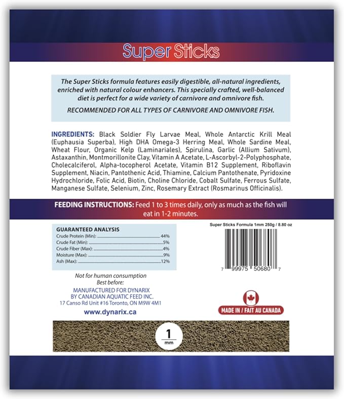 Northfin DynariX Super Sticks Fish Food – 1mm Sinking Sticks – Black Soldier Fly Larvae & Krill – High-Protein, Sustainable Formula