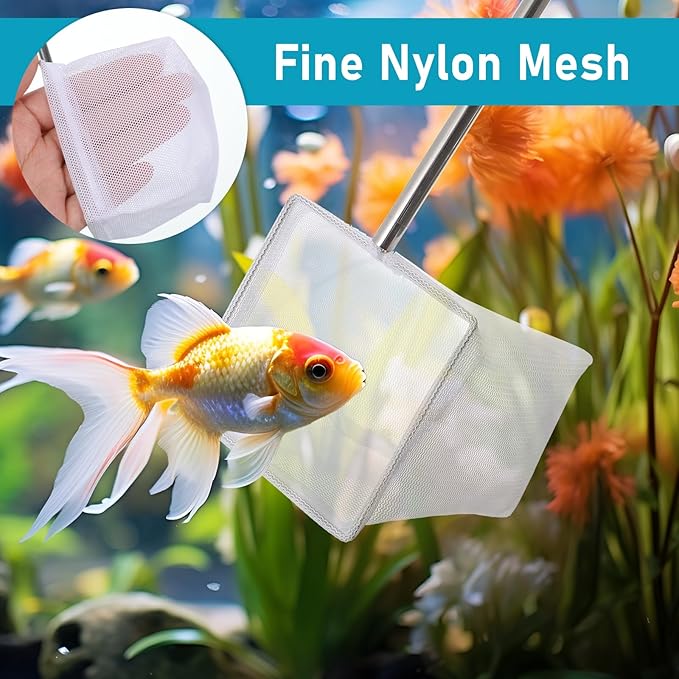 4 PCS Fish Tank Shrimp Net Extendable Handle, Aquarium Stainless Steel Small Fishing Net with Adjustable Handle Fishtank Nets Small Nets for ShrimpFish Circle Square Brine ShrimpNet for Aquarium