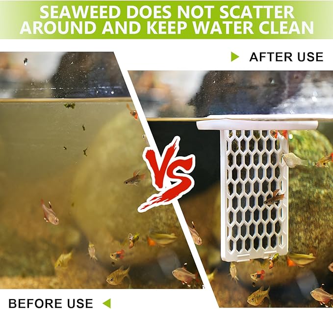 Floating Seaweed Feeder, Aquarium Algae Holder with Feeding Ring, Floating Nori Feeder for Fish Tank, Seaweed Clip for Saltwater Freshwater Fish (White)