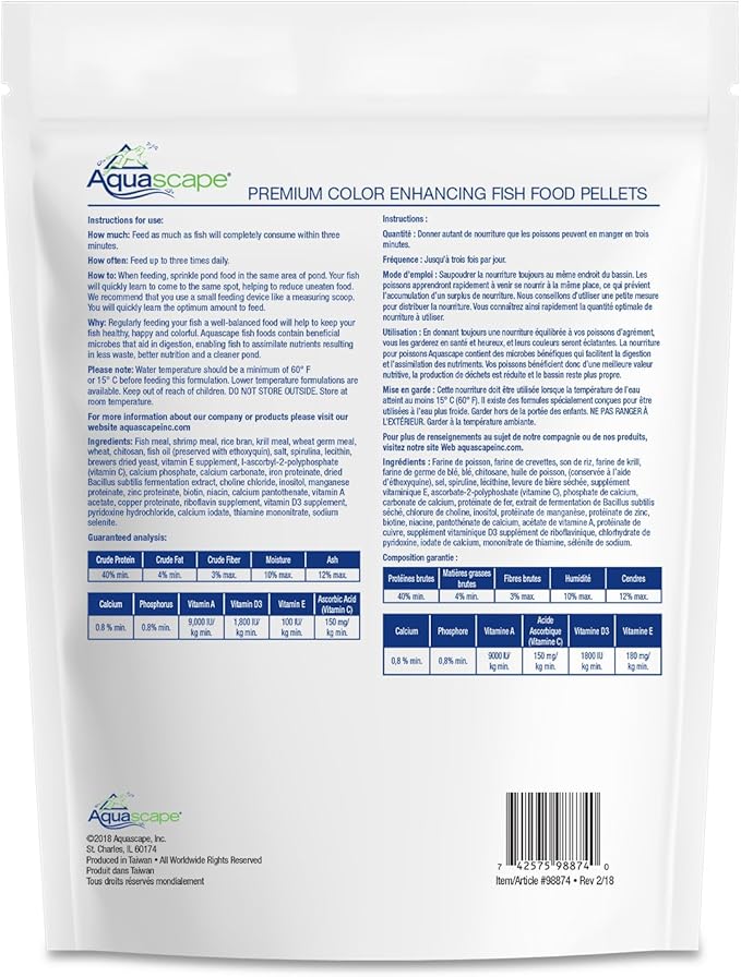 Aquascape Premium Color Enhancing Fish Food Pellets for Pond, Koi, Goldfish and More (2.2 lbs / 1 kg)