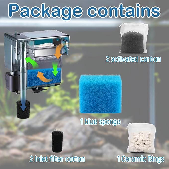 Aquarium Media Maintenance Kit Replacement for Fluval AC20 Power Filter, Includes 1 Blue Foam Filters, 2 Intake Strainer Sponge,1Pack Ceramic Rings and 2 Pack Activated Carbon