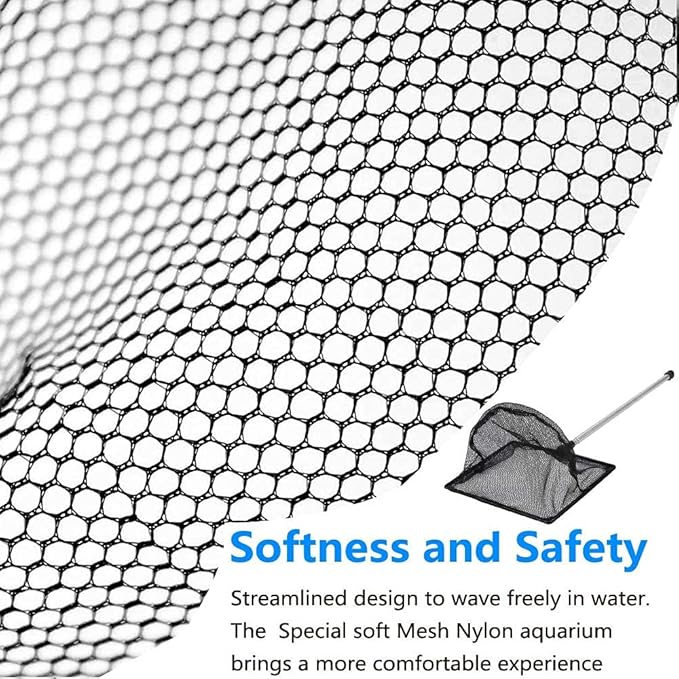 Fish Net for Fish Tank, Fine Mesh Aquarium Net with 9-24 Inch Stainless Steel Long Handle, Extendable Fishing Tank Net for Fish Shrimp Tank, Pond, Creek (4 inch)