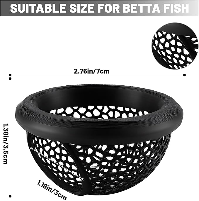 Floating Betta Hammock & Shrimp Shelter – 3D Printed Aquarium Decor with Feeding Ring, Safe Resting Spot for Betta Fish, Shrimp and Small Fish（Black）