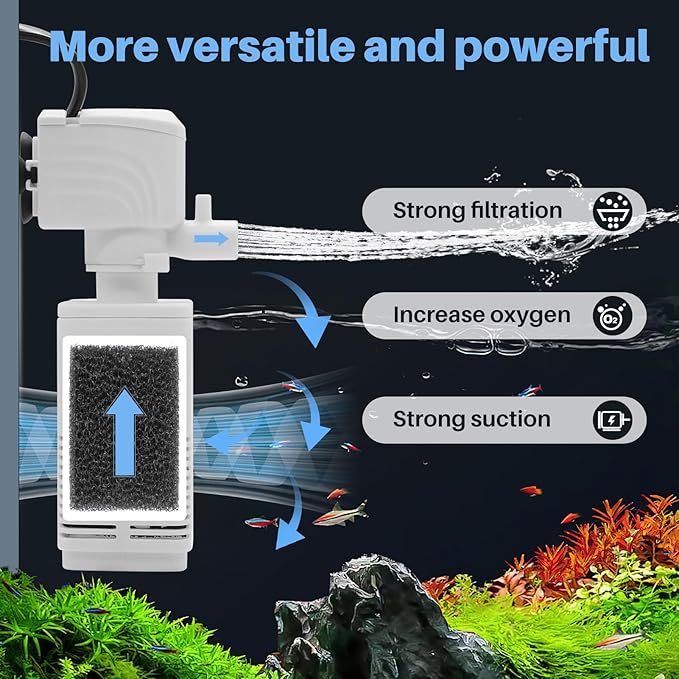 Aquarium Filter - Fish Tank/Turtle Tank Pumps & Filters for 50 to 150 Gallon Tank, Adjustable Oxygenation Amount and Direction (20W for 50~150 Gallon (Medium Sized ）)