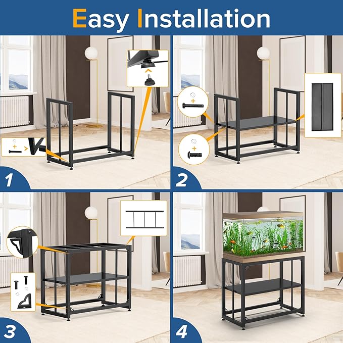 TOCRETOARE Fish Tank Stand 40 Gallon, Metal Aquarium Stand 36.5" L x 18.5" W*29.5”H, Double-Layer Storage Design, Suitable for Home and Office Use, 660LBS Capacity, Black (Tank not Included)