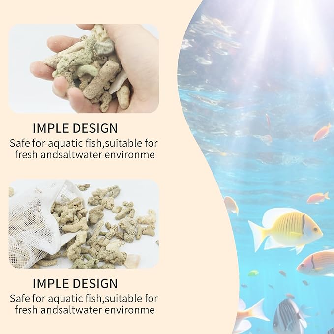 500g/1.1lb Crushed Coral for Freshwater Aquarium, Pond Filter Aquarium Filter Media to Raise ph, Reusable Aquarium Filter, Fish Tank Coral Stones