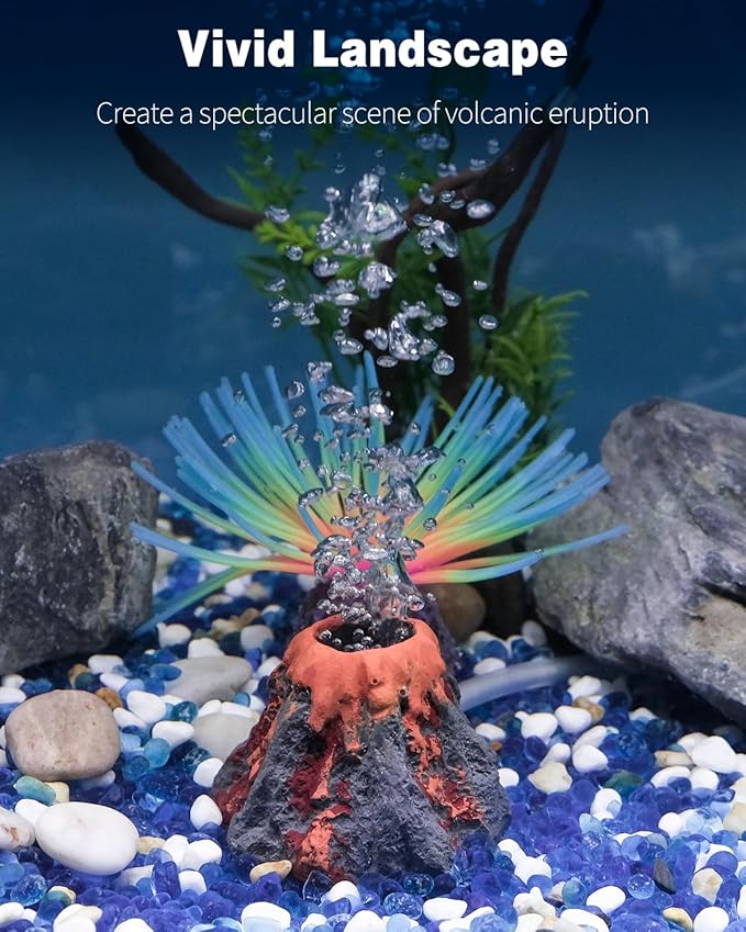 Uniclife Aquarium Volcano Ornament Kit Fish Tank Decoration Mini Resin Volcanic Decor for Fish Tank with Air Stone Bubbler Airline Tubing Accessories for Oxygenation (Air Pump Not Included)