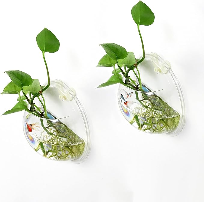2PCS Wall Hanging Plant Terrarium, Wall Mounted Fish Bowl Tank Clear Flower Pot Aquarium, Acrylic Globe Flower Vase Planter, Wall Fish Bubble Tank for Succulent Plants, Hydroponic Air Plant