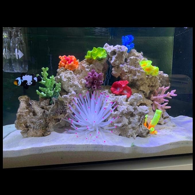 Artificial Aquarium Fish Tank Decoration Silicone Sea Anemone Artificial Fish Tank Ornament Decoration (White)