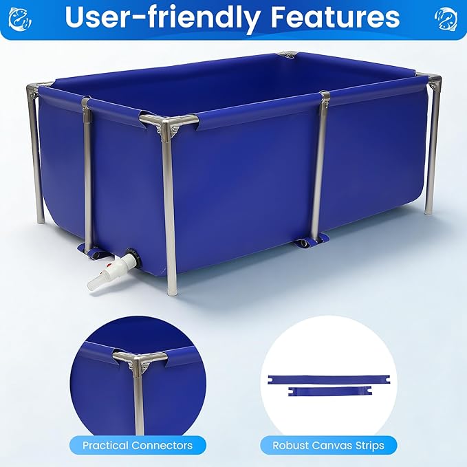 Foldable Fish Pond, Above Ground Pond with Drain Valve, Canvas Fish Tank for Goldfish Koi Lobster Leeches Prawns, Indoor/Outdoor Small Fish Aquarium