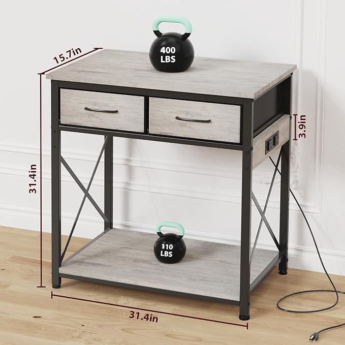20-29-37 Gallon Fish Tank Stand with Power Outlet, Heavy Duty Metal Aquarium Stand with Two Storage Drawers for Fish Tank Accessories Storage, Perfect for Turtle Tank, Reptile Terrarium, Grey