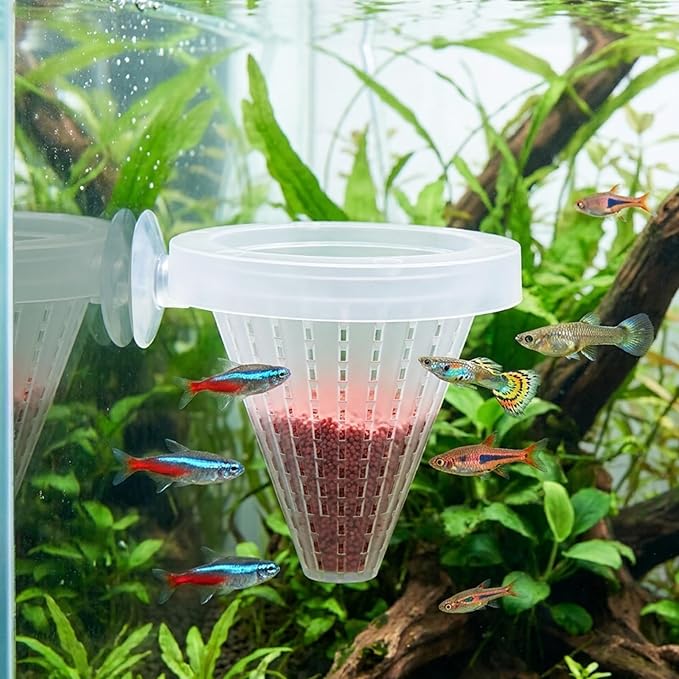 4PCS Aquarium Nematode Feeder Plastic Live Bloodworms Aquarium Feeder Cone Cup Shape Basket-Feeder Fish Supplies with Suckers for Fish Tank