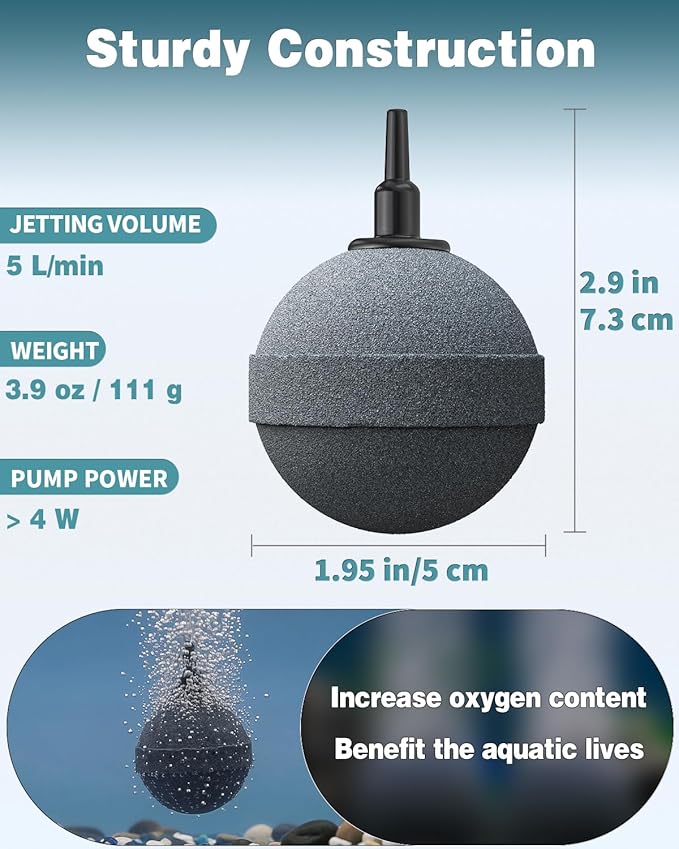 Pawfly Air Stone 2 Inch, Aquarium Air Stone Ball Bubbler Airstone Oxygen Diffuser for Pump Fish Tank Buckets Small Pond and DWC System, 4 Pack