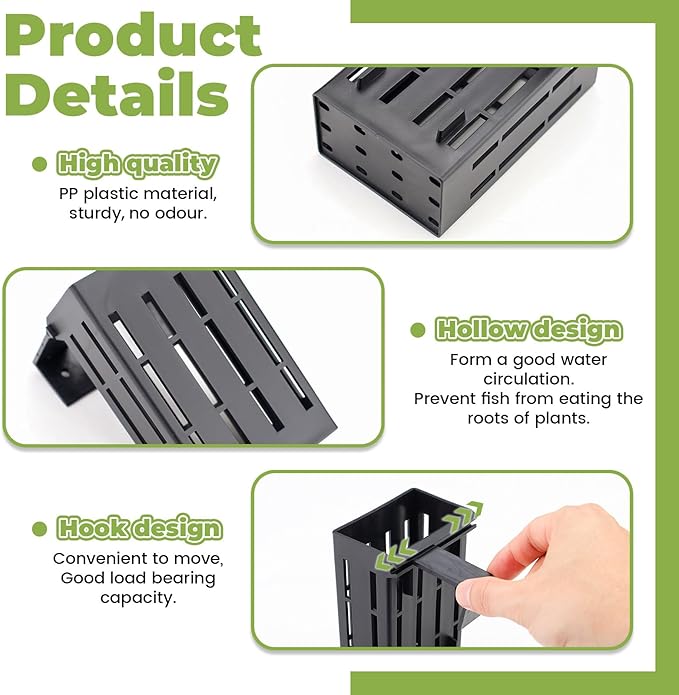 4 Pack Aquarium Plant Holder for 1-3.2in Edge, Hanging Fish Tank Plant Holder Aquatic Plant Pot with 16 Hooks for Live Plants Aquarium Planter Fish Tank Decorations