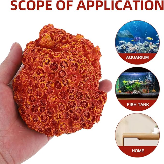 balacoo Aquarium Fish Tank Decorations: Artificial Coral Reef Decor Orange Plant Resin Landscape Decor for, Salt Water