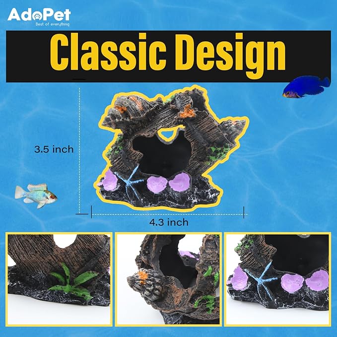 Colorful Resin Fish Tank Ornament with Multiple Hiding Spots, Safe Shelter for Small and Medium Aquariums, Stress-Relief Underwater Decor, Easy to Clean (Oak Barrel)