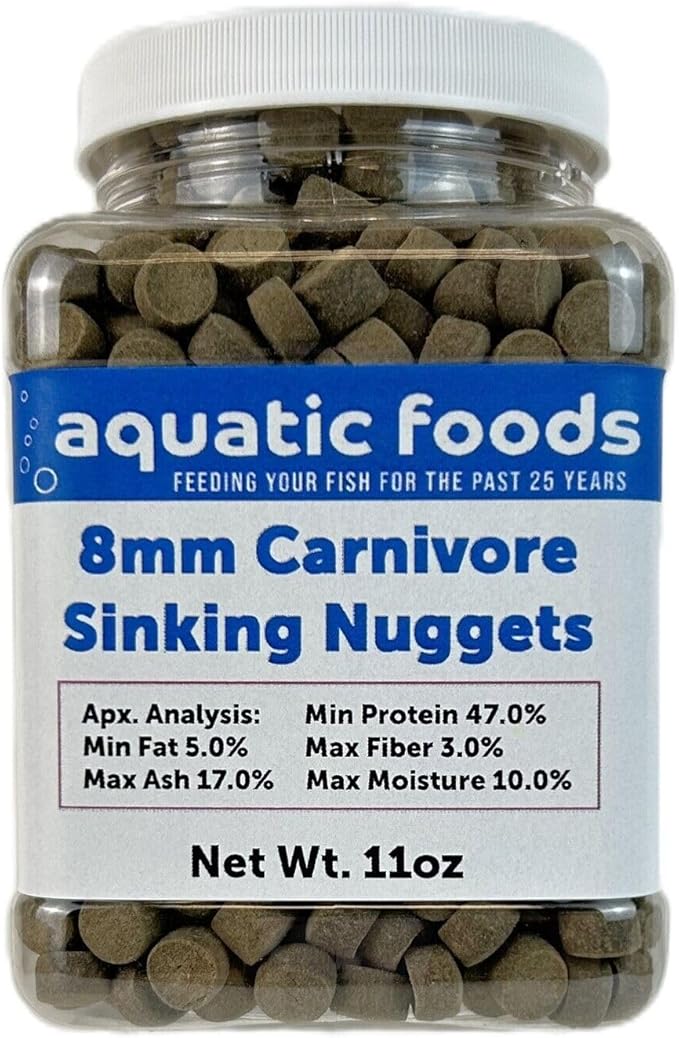 8mm - 5/16" Carnivore Sinking Pellets for Carnivore Cichlids, Catfish, Monster Fish, Bottom Fish, All Large Fish, Also Koi & Pond Fish. - WL…11oz Jar
