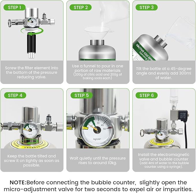 2L Co2 for Aquarium Kit with Double Switch Solenoid Valve, Aquarium Co2 Kit with Adjustable Bubble Counter, Co2 Aquarium Kit