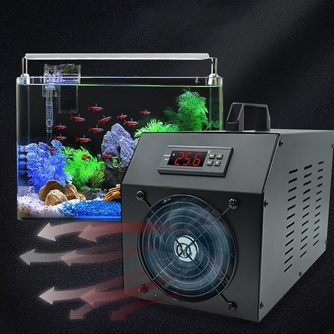 Yoidesu Aquarium Chiller, 200W 60L Silent 1-3 Litter/Minute Water Cooler Fish Chiller Aquarium Fish Hydroponics System (US Plug 100‑240V)