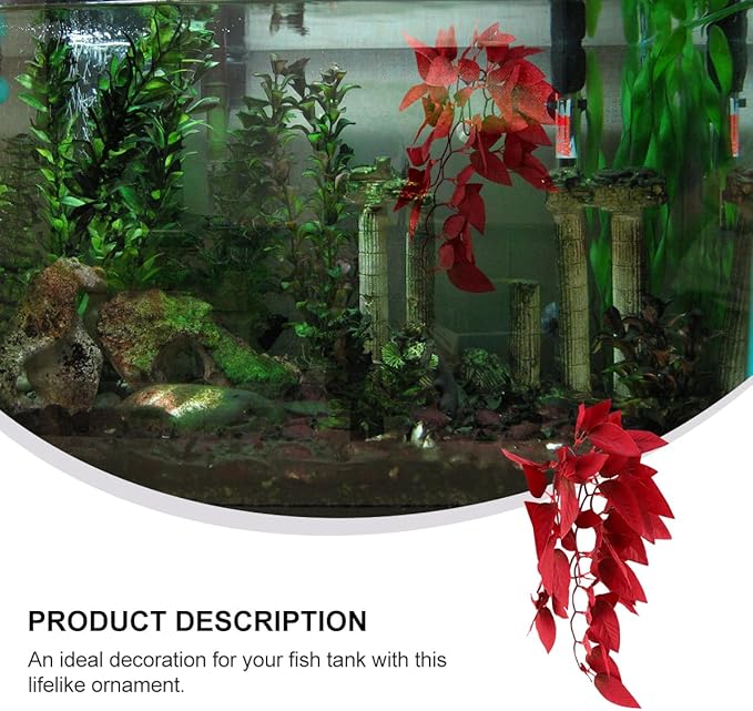 iplusmile Reptile Artificial Hanging Silk Plants with Suction Cup, Terrarium Tank Fake Plants Habitat Decorations for Indoor Bearded Dragon Hermit Crab Lizard Snake Geckos, Red