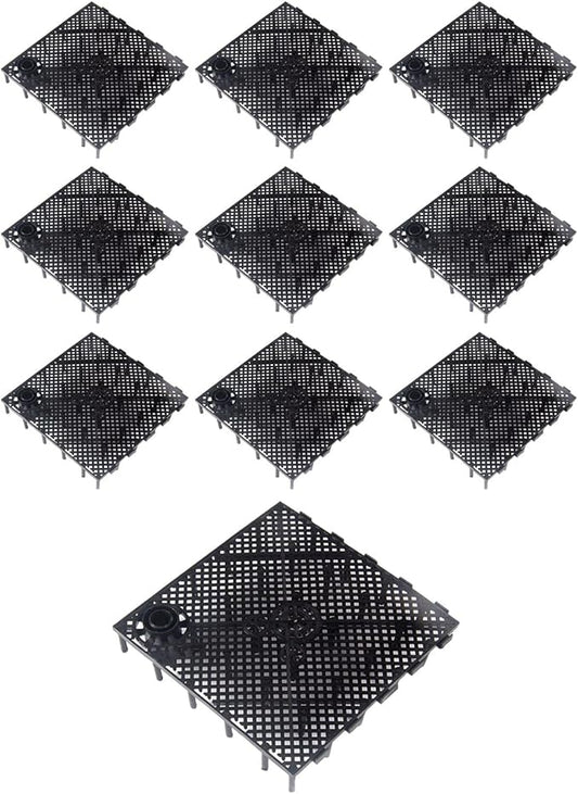 10 Pieces Aquarium Bottom, Grid Divider Tray Sand Gravel Accessories, with Connector Black