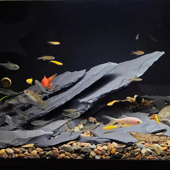 YISZM Slate Rock for Aquarium, 3-5 Inch Polished Natural Stone Rocks, Fish Tank Decor, Aquascaping Rocks, Safe for Aquariums, Terrariums, 10 lbs