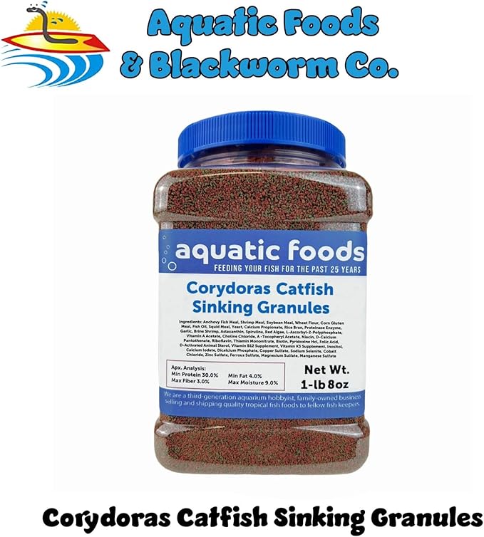 Corydoras Catfish & Loach Spirulina and Color Enhancing Sinking Granules. Ideal for All Bottom Tropical Fish…1-lb 8oz Jar