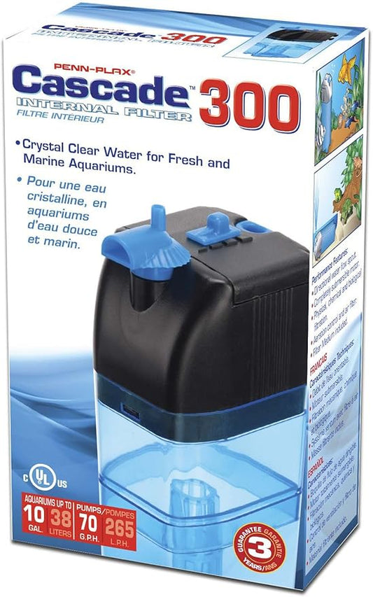 Penn-Plax Cascade 300 Fully Submersible Internal Filter – Provides Physical, Biological, and Chemical Filtration for Aquariums and Turtle Tanks