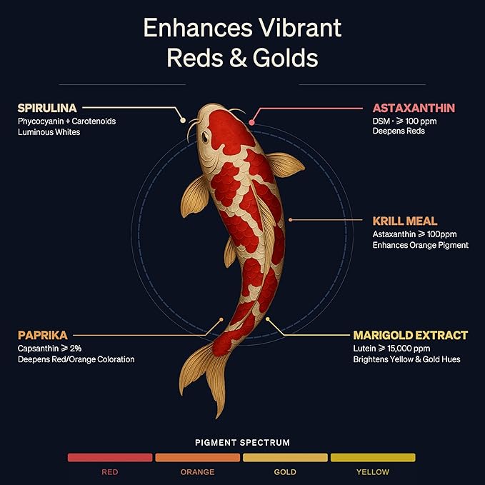 Koi Fish Food (14lb) - Growth & Color Formula, High Protein Floating Pellets with Spirulina, Krill & Probiotics, Easy to Digest, Cleaner Water, All Season - for Koi, Goldfish & Pond Fish