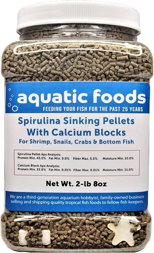 Calcium Blocks Included in These Spirulina Sinking Pellets for Shrimp, Snails, Crabs, Catfish, Plecos for All Tropical Fish 1/16" x 3/8" Pellets by Zeigler…2-lb 8oz Med Jar