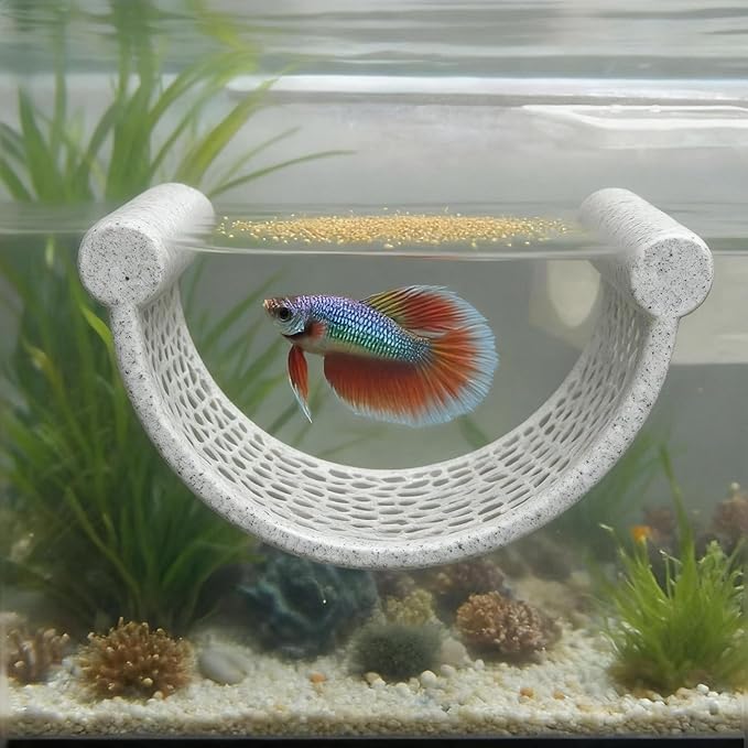 CPLIKE Marble Betta Fish Hammock - Floating Resting Platform for Bettas, Shrimp & Nano Fish - Elegant Aquarium Decor, Natural Stone Look Perch for Small Tanks