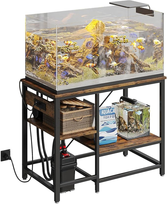 Bestier 40-50 Gallon Fish Tank Stand with Power Outlet, 36x19 Metal Aquarium Stand with Filter Storage, 6-Leg Reptile Tank Stand with 3-Tier Adjustable Storage Shelves, 660LBS Capacity