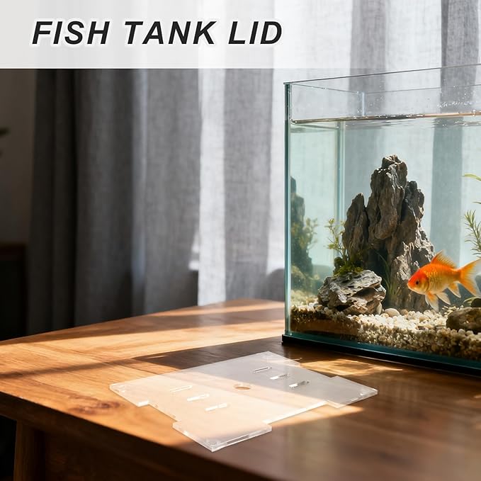 Clear Fish Tank Lid - 7.8x5.9Inch Acrylic Anti Jumping Aquarium Cover with Hole - Transparent Top Hood Grid Panel for Turtles Reptiles Shrimp Jump