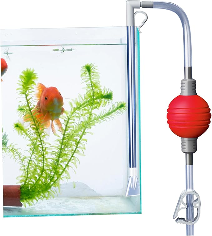 Fish Tank Cleaner 7.2ft Manual Adjustable Air Bag Valve Hot Tub Vacuum Fish Tank Gravel Sand Cleaning Aquarium Vacuum with Flexible Hose and Wand for Pool Grass Debris Cleaning, Hot Tub